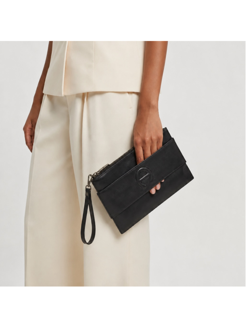 Etienne Aigner Black Leather Adeline Wristlet Clutch Bag NWOT